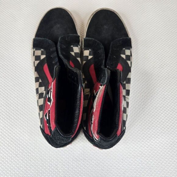 Vans Japanese Checkerboard Sk8 Hi Top Sneakers Black Red Mens Size 9 - Picture 7 of 10